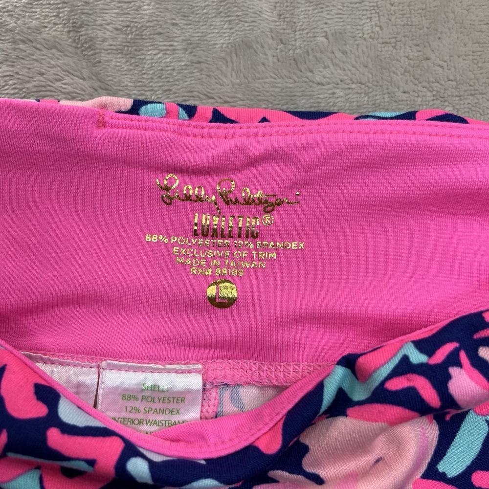 Lilly Pulitzer L Luxletic Weekender Crop Leggings Lobstah Roll Print Pink Navy - Picture 2 of 8